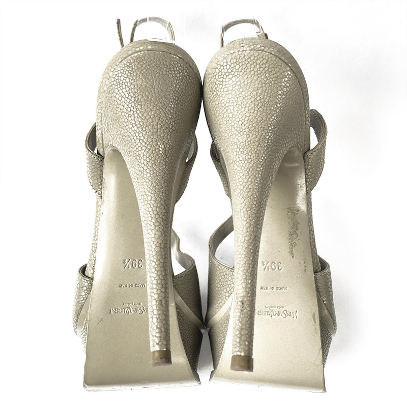 YSL grey Tribute caviar leather platform heels
