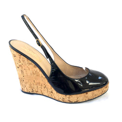 YSL navy patent leather/ cork wedges