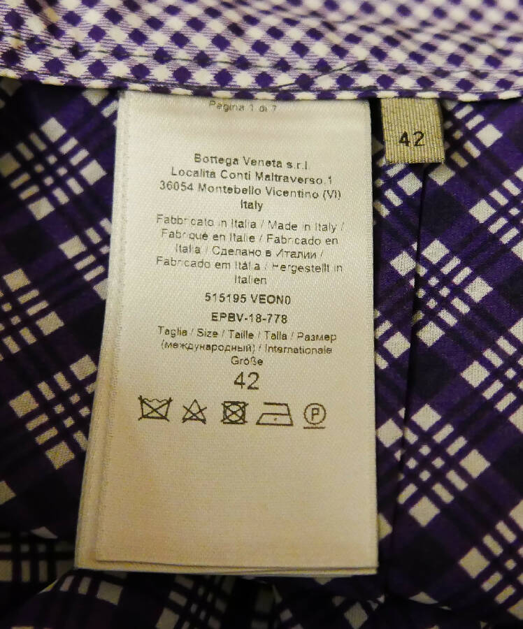 BOTTEGA VENETA women's purple gingham checkered silk pleated skirt with yellow piped trim