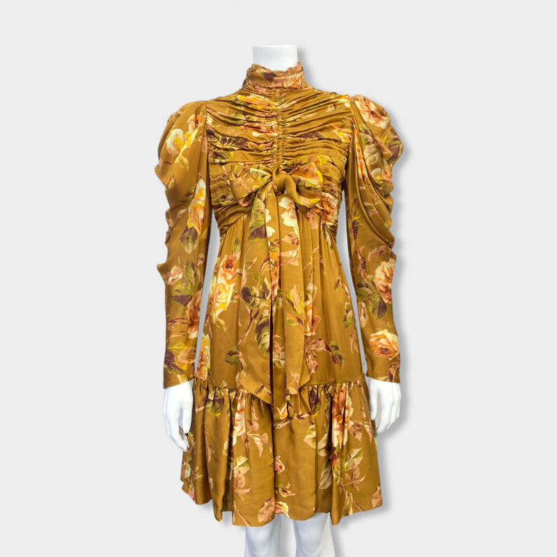 pre-loved ZIMMERMANN ochre silk flower print dress | Size Small